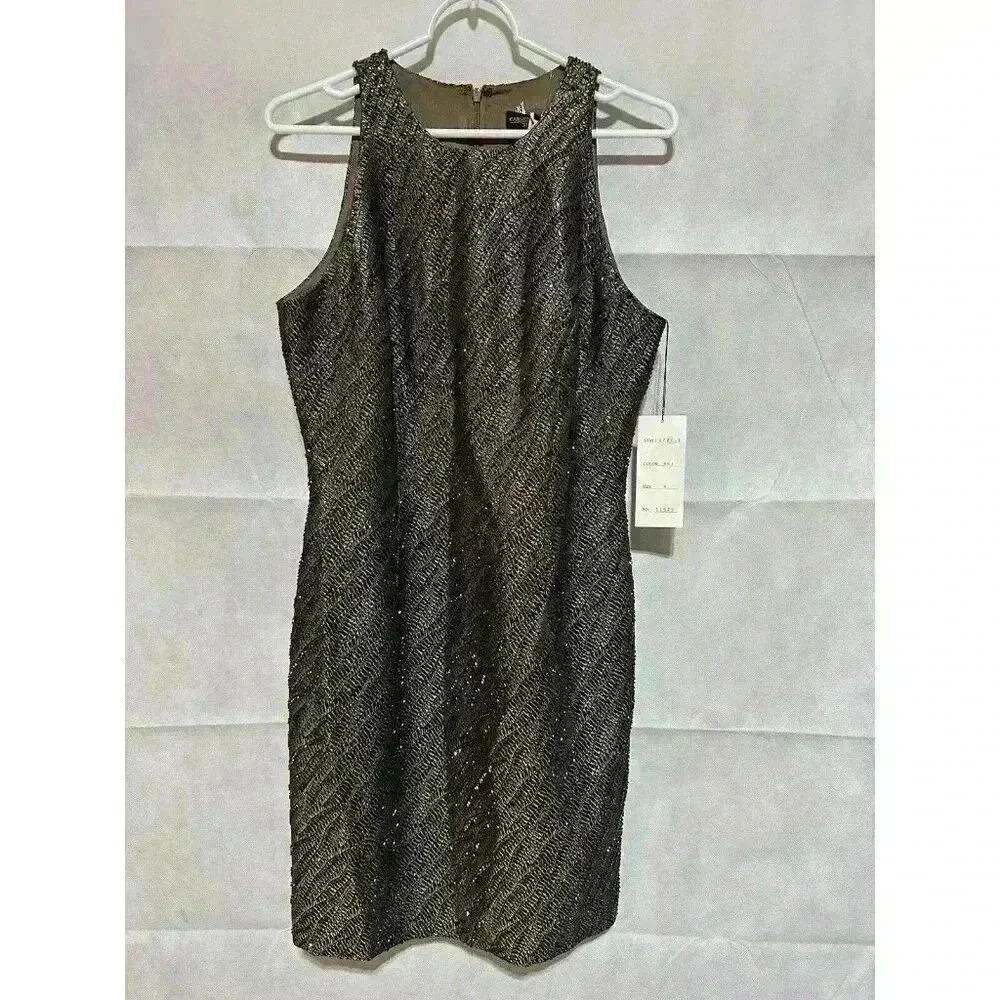 *NWT* Carmen Marc Valvo Women’s Sz. 8 Fully Beaded Bronze Evening Cocktail Dress
